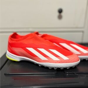 adidas Bright Red Turf Soccer Shoes with White Stripes